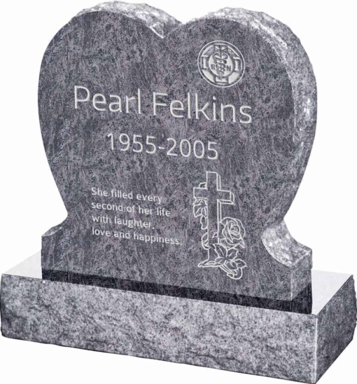 24inch x 6inch x 24inch Single Heart Upright Headstone polished front and back with 30inch Base in Bahama Blue