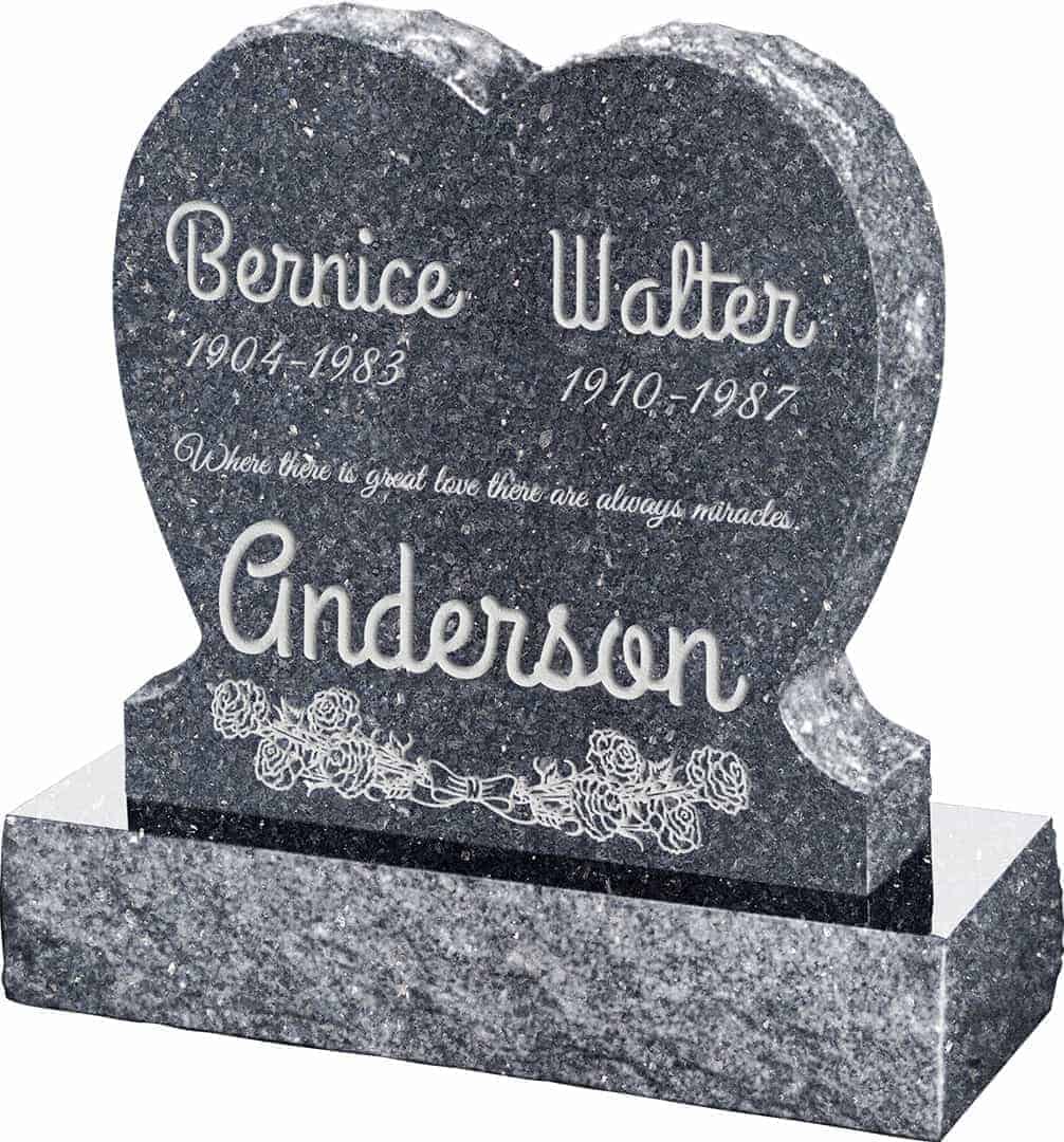 24inch_x_6inch_x_24inch_Single_Heart_Upright_Headstone_polished_front_and_back_with_30inch_Base_in_Blue_Pearl_with_design_1 24inch x 6inch x 24inch Single Heart Upright Headstone polished front and back with 30inch Base in Blue Pearl
