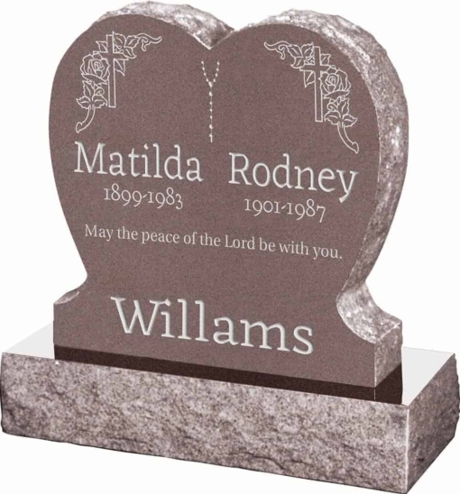 24inch x 6inch x 24inch Single Heart Upright Headstone polished front and back with 30inch Base in Desert Pink