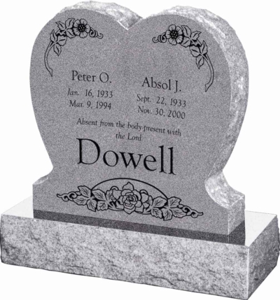 24inch x 6inch x 24inch Single Heart Upright Headstone polished front and back with 30inch Base in Grey