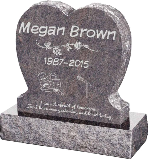 24inch x 6inch x 24inch Single Heart Upright Headstone polished front and back with 30inch Base in Himalayan