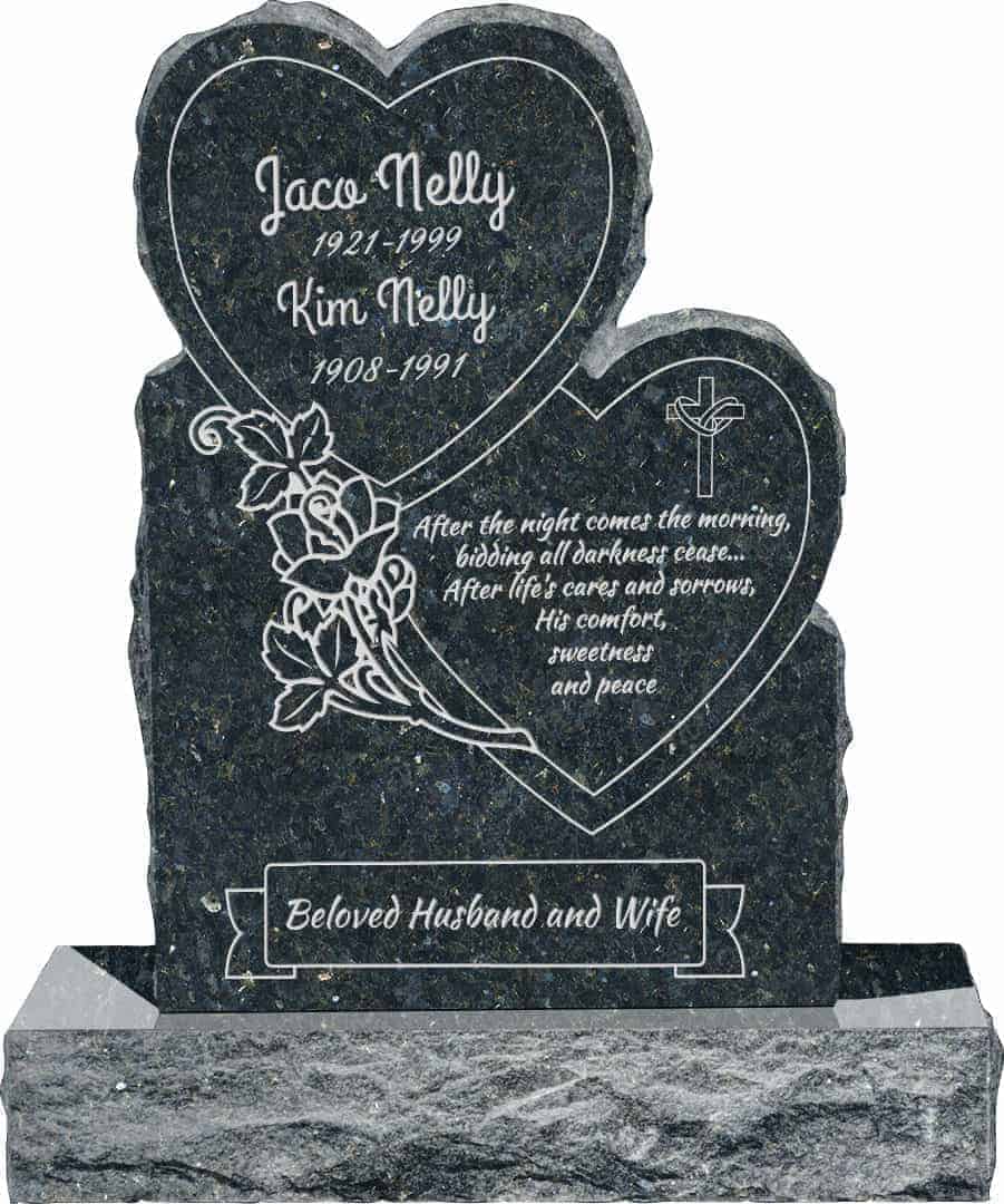 Double Heart Upright Headstone polished front and back with 34 quot Base