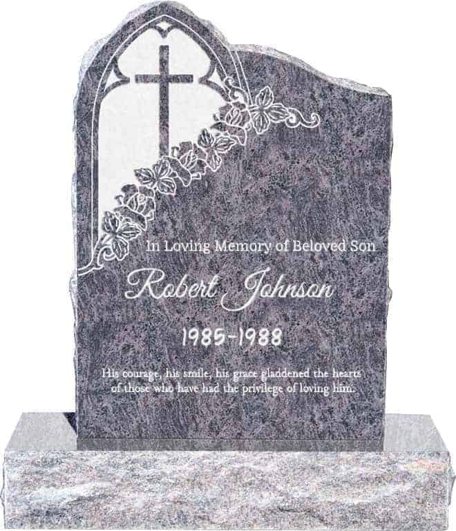 24inch_x_6inch_x_34inch_Gothic_Upright_Headstone_polished_front_and_back_with_34inch_Base_in_Bahama_Blue_with_design_1 24inch x 6inch x 34inch Gothic Upright Headstone polished front and back with 34inch Base in Bahama Blue