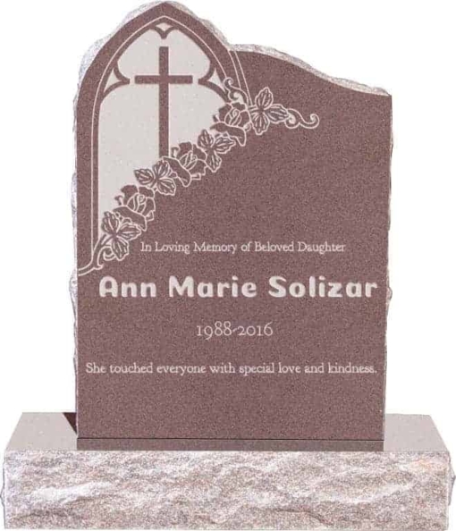24inch x 6inch x 34inch Gothic Upright Headstone polished front and back with 34inch Base in Desert Pink