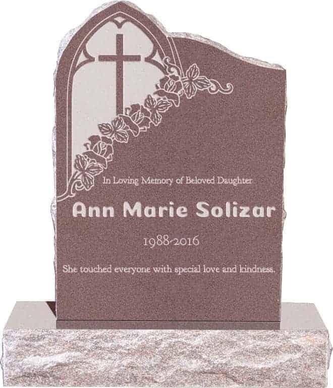 24inch_x_6inch_x_34inch_Gothic_Upright_Headstone_polished_front_and_back_with_34inch_Base_in_Desert_Pink_with_design_1 24inch x 6inch x 34inch Gothic Upright Headstone polished front and back with 34inch Base in Desert Pink