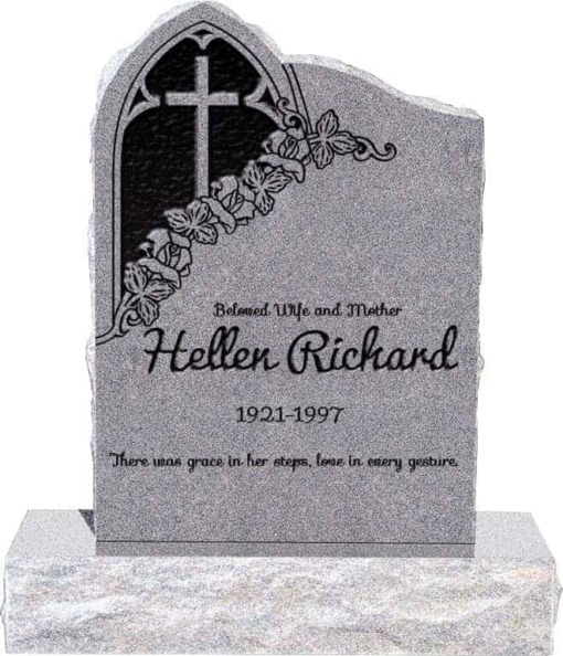 24inch x 6inch x 34inch Gothic Upright Headstone polished front and back with 34inch Base in Grey