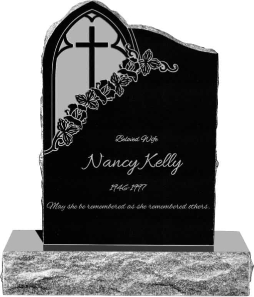24inch x 6inch x 34inch Gothic Upright Headstone polished front and back with 34inch Base in Imperial Black