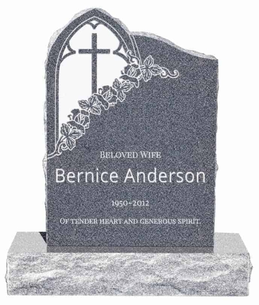 24inch x 6inch x 34inch Gothic Upright Headstone polished front and back with 34inch Base in Imperial Grey