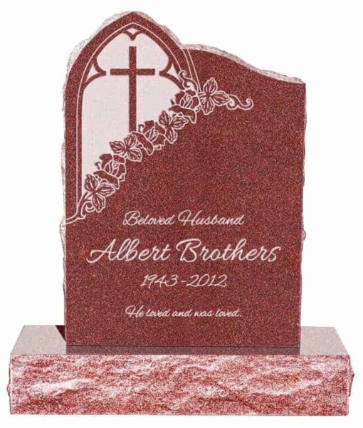 24inch x 6inch x 34inch Gothic Upright Headstone polished front and back with 34inch Base in Imperial Red
