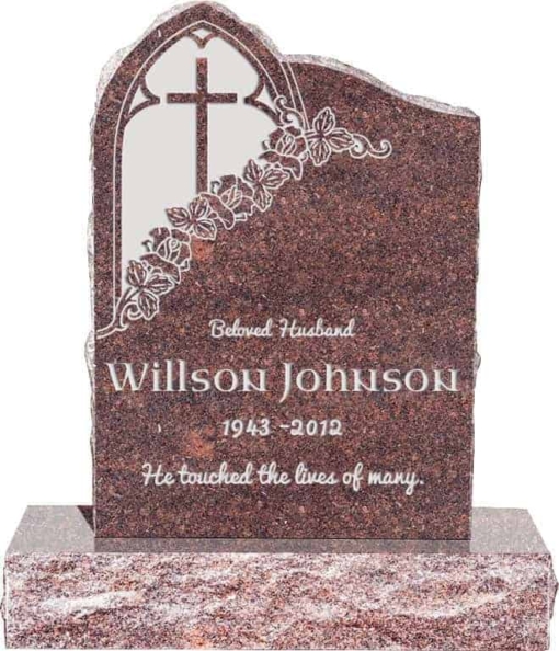 24inch x 6inch x 34inch Gothic Upright Headstone polished front and back with 34inch Base in Mahogany