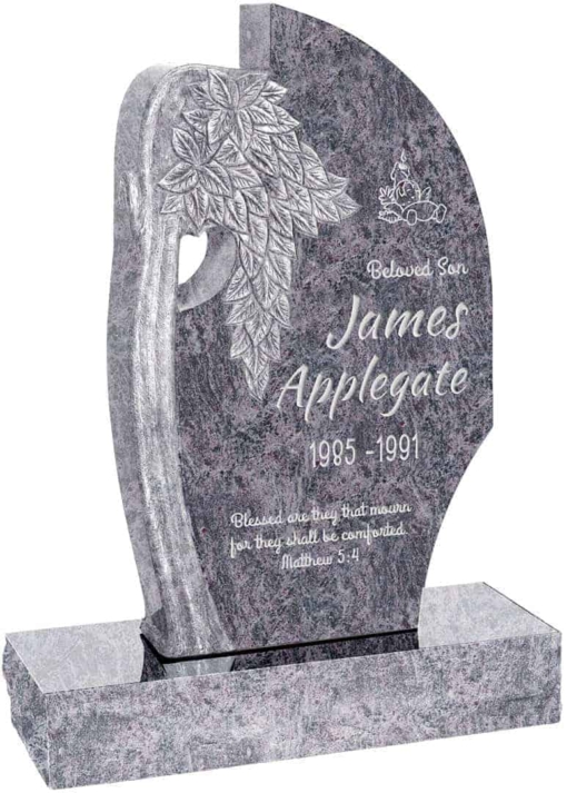 24 inch x 6 inch x 40 inch Olive Tree Upright Headstone polished all sides with 34 inch Base in Bahama Blue