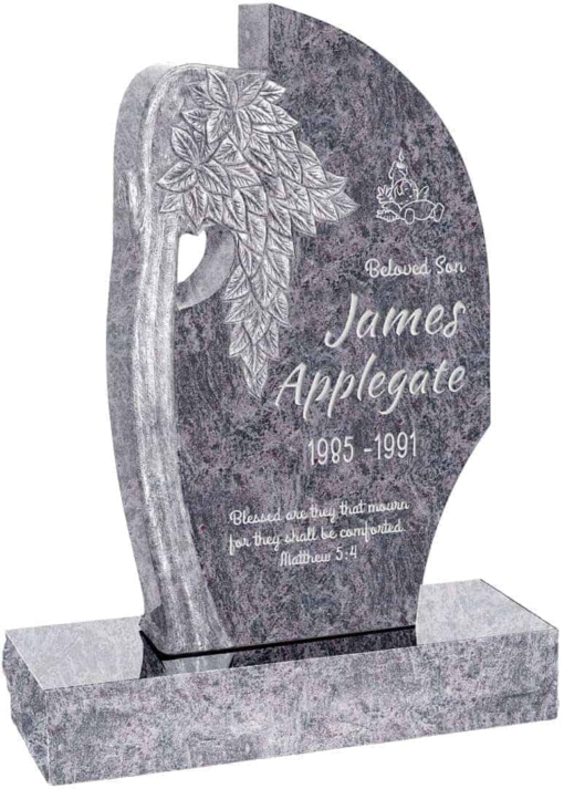 24 inch x 6 inch x 40 inch Olive Tree Upright Headstone polished all sides with 34 inch Base in Bahama Blue