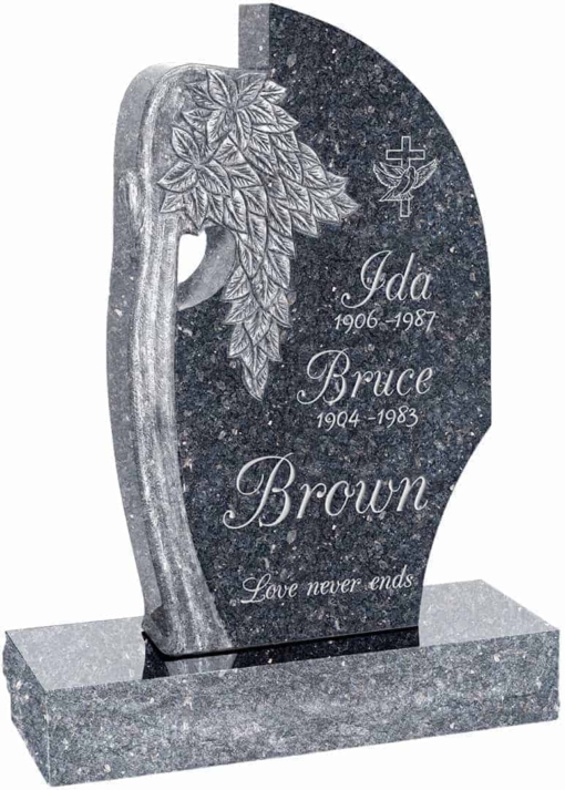 24 inch x 6 inch x 40 inch Olive Tree Upright Headstone polished all sides with 34 inch Base in Blue Pearl