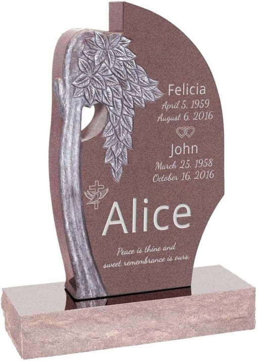 24 inch x 6 inch x 40 inch Olive Tree Upright Headstone polished all sides with 34 inch Base in Desert Pink