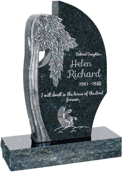 24 inch x 6 inch x 40 inch Olive Tree Upright Headstone polished all sides with 34 inch Base in Emerald Green