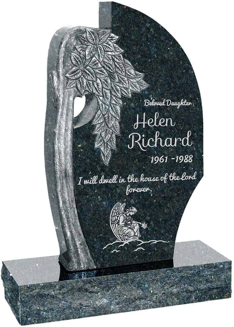 24 inch x 6 inch x 40 inch Olive Tree Upright Headstone polished all sides with 34 inch Base in Emerald Green