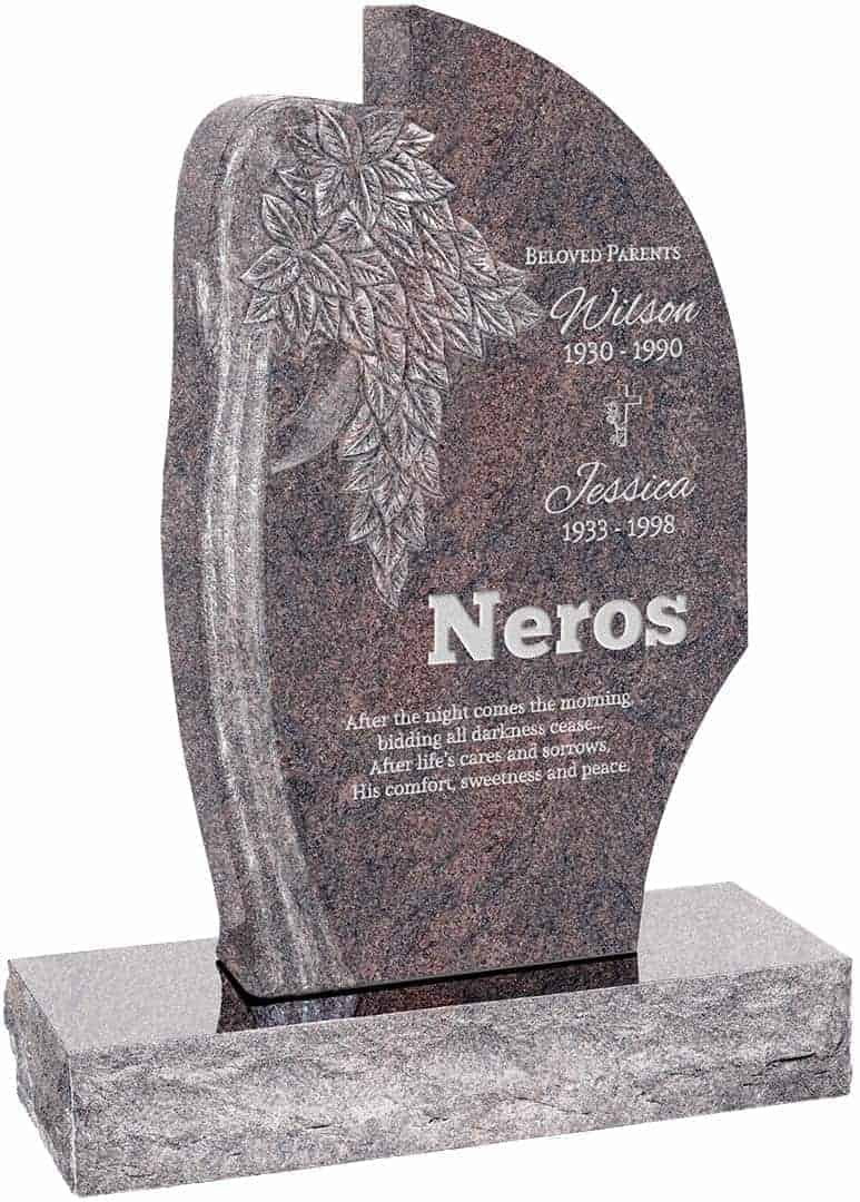 24 inch x 6 inch x 40 inch Olive Tree Upright Headstone polished all sides with 34 inch Base in Himalayan