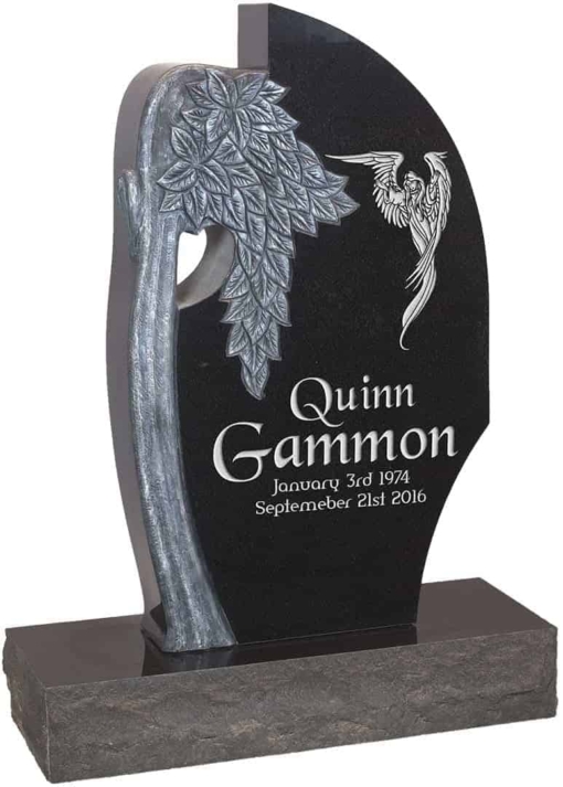 24 inch x 6 inch x 40 inch Olive Tree Upright Headstone polished all sides with 34 inch Base in Imperial Black