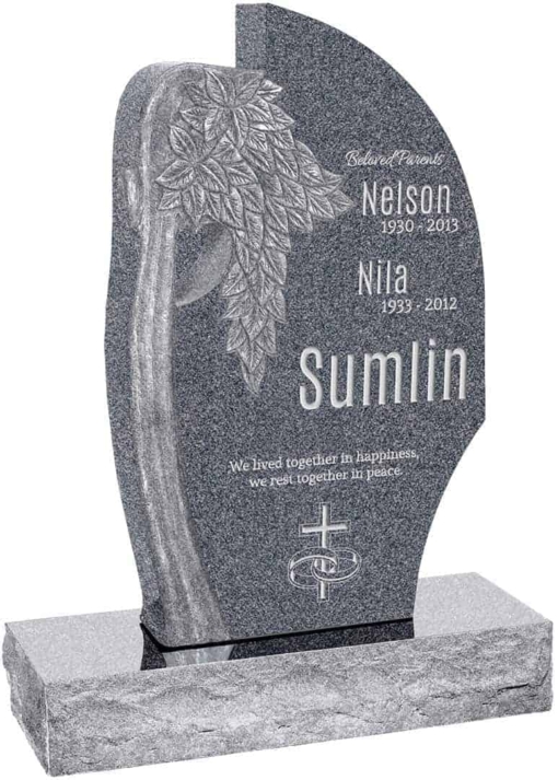 24 inch x 6 inch x 40 inch Olive Tree Upright Headstone polished all sides with 34 inch Base in Imperial Grey