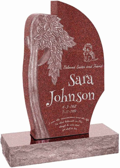 24 inch x 6 inch x 40 inch Olive Tree Upright Headstone polished all sides with 34 inch Base in Imperial Red