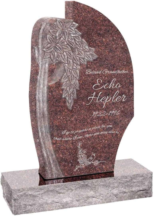 24 inch x 6 inch x 40 inch Olive Tree Upright Headstone polished all sides with 34 inch Base in Mahogany