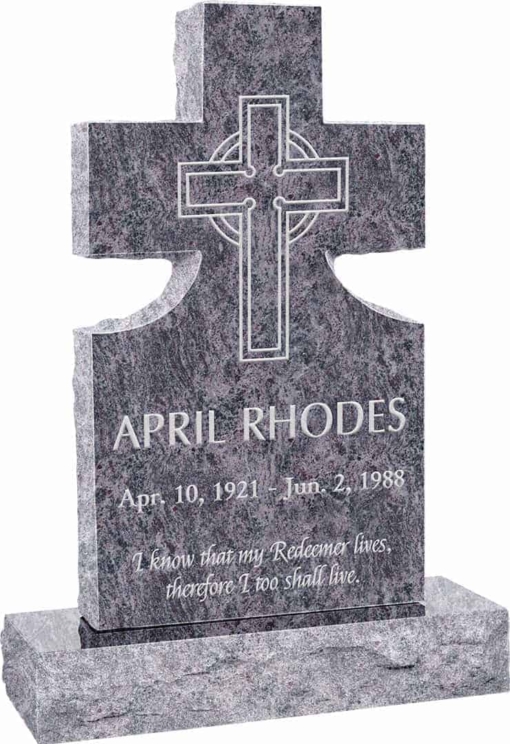 24inch x 6inch x 42inch Cross Upright Headstone polished front and back with 34inch Base in Bahama Blue