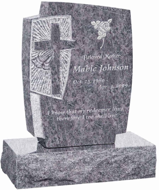 24inch x 6inch x 42inch Cross Upright Headstone polished front and back with 34inch Base in Bahama Blue