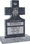 24inch x 6inch x 42inch Cross Upright Headstone polished front and back with 34inch Base in Blue Pearl with design Sanded Panel