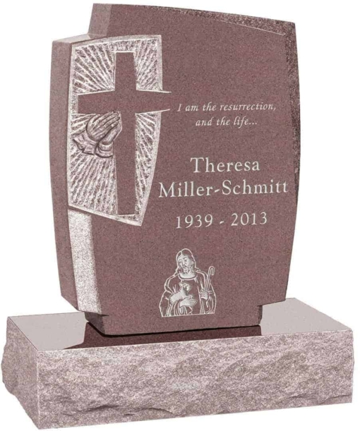 24inch x 6inch x 42inch Cross Upright Headstone polished front and back with 34inch Base in Desert Pink
