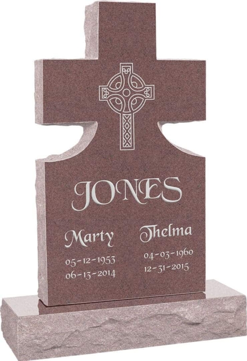 24inch x 6inch x 42inch Cross Upright Headstone polished front and back with 34inch Base in Desert Pink