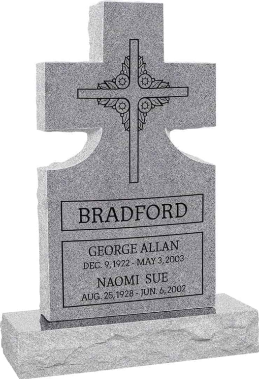 24inch x 6inch x 42inch Cross Upright Headstone polished front and back with 34inch Base in Grey