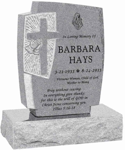 24inch x 6inch x 42inch Cross Upright Headstone polished front and back with 34inch Base in Grey