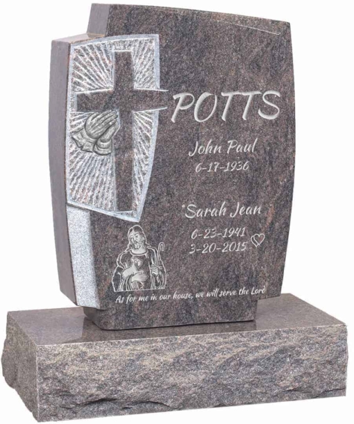 24inch x 6inch x 42inch Cross Upright Headstone polished front and back with 34inch Base in Himalayan