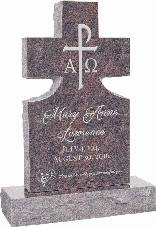 24inch x 6inch x 42inch Cross Upright Headstone polished front and back with 34inch Base in Himalayan