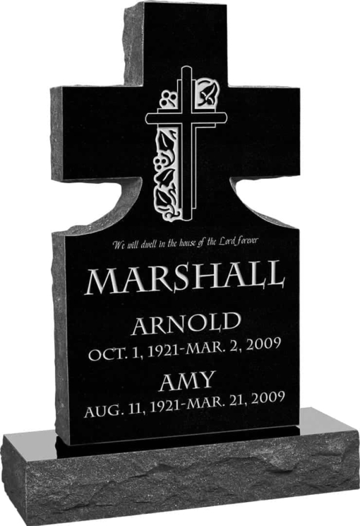 24inch x 6inch x 42inch Cross Upright Headstone polished front and back with 34inch Base in Imperial Black
