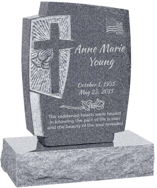 24inch x 6inch x 42inch Cross Upright Headstone polished front and back with 34inch Base in Imperial Grey
