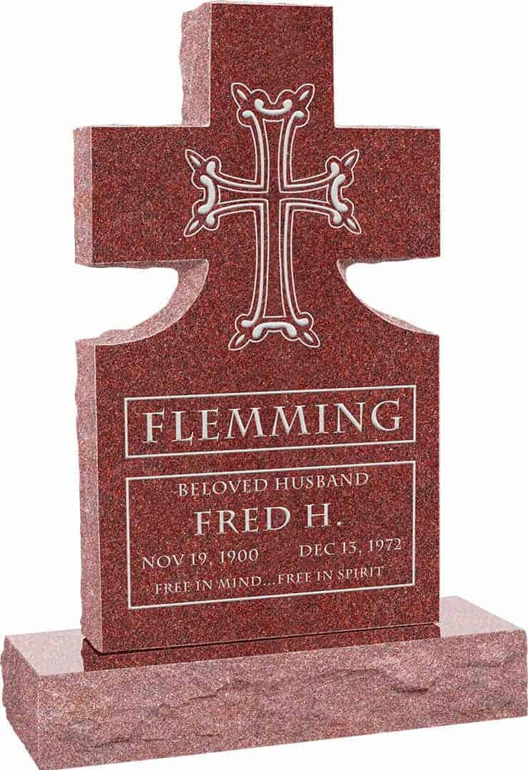 24inch_x_6inch_x_42inch_Cross_Upright_Headstone_polished_front_and_back_with_34inch_Base_in_Imperial_Red_with_design_1 24inch x 6inch x 42inch Cross Upright Headstone polished front and back with 34inch Base in Imperial Red