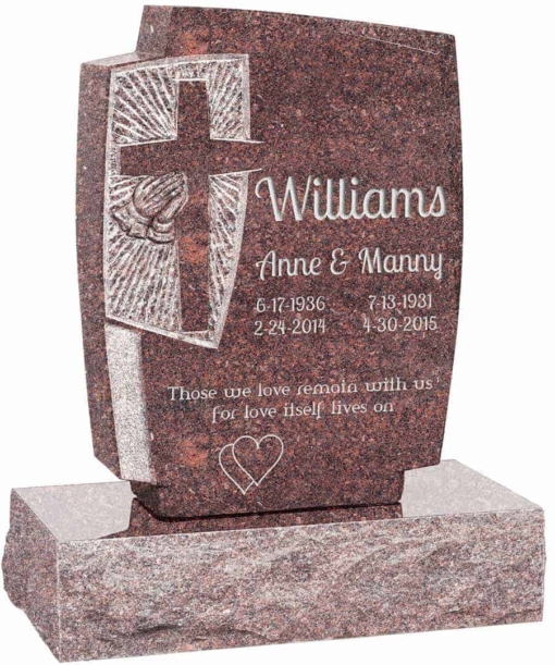 24inch x 6inch x 42inch Cross Upright Headstone polished front and back with 34inch Base in Mahogany