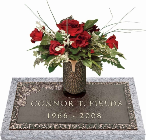 24x12 Dark Bronze Classic Rose 1 with Granite Base and Vase Front Perspective