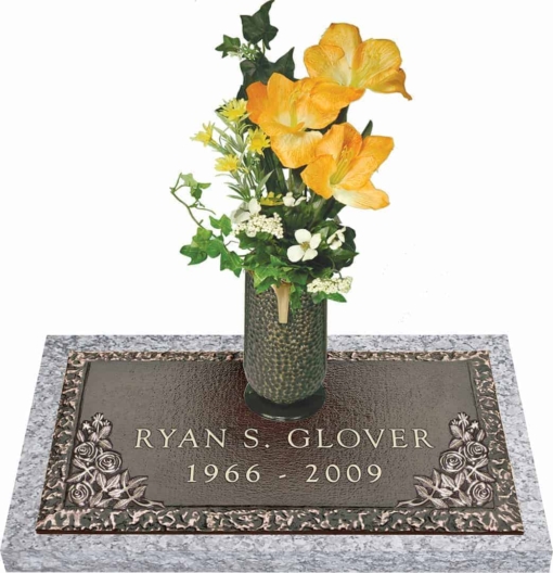 24x12 Dark Bronze Country Rose with Granite Base and Vase Front Perspective