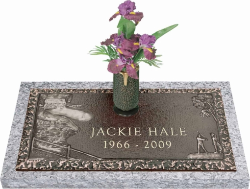 24x12 Dark Bronze Golf Scene with Granite Base and Vase Front Perspective