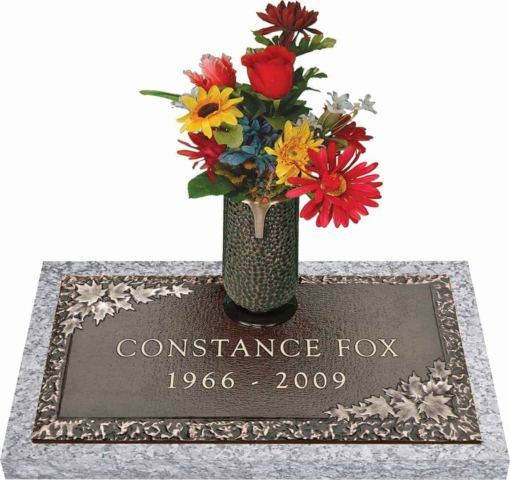 24x12 Dark Bronze Maple Leaf 1 with Granite Base and Vase Front Perspective