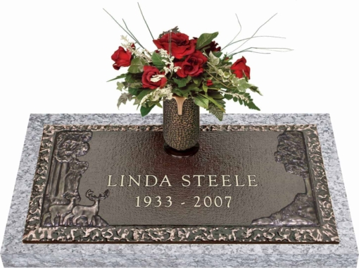 24x12 Dark Bronze Nature Scene with Granite Base and Vase Front Perspective