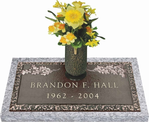 24x12 Dark Bronze Oak Leaf 2 with Granite Base and Vase Front Perspective