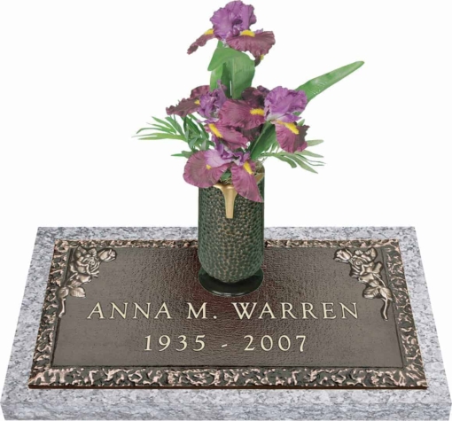 24x12 Dark Bronze Petite Rose with Granite Base and Vase Front Perspective
