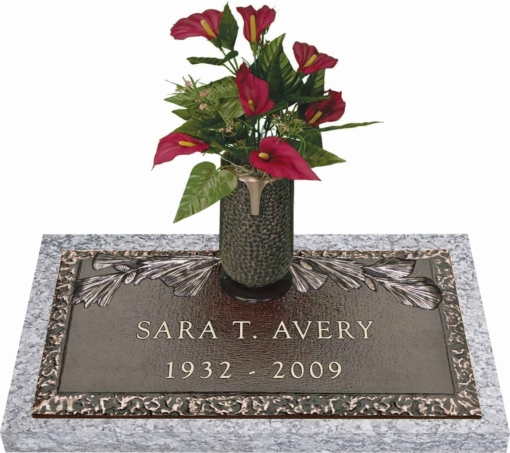 24x12 Dark Bronze Pine Bough 1 with Granite Base and Vase Front Perspective