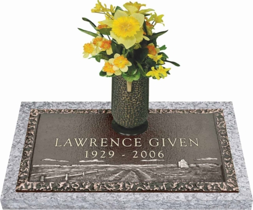 24x12 Dark Bronze Prairie Scene with Granite Base and Vase Front Perspective