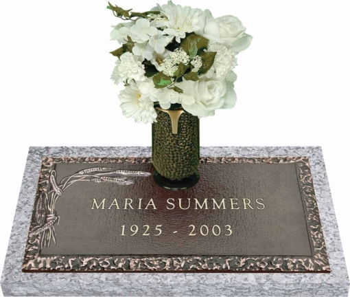 24x12 Dark Bronze Wheat Spray 1 with Granite Base and Vase Front Perspective