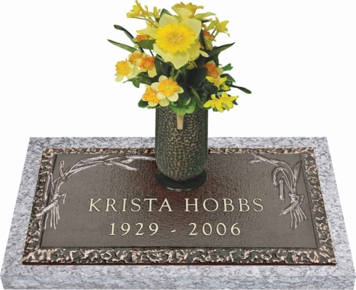 24x12 Dark Bronze Wheat Spray 2 with Granite Base and Vase Front Perspective