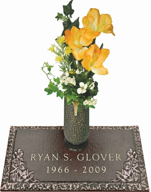 24x14 Dark Bronze Country Rose and Vase Front Perspective